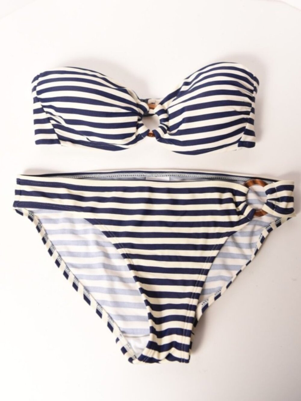 Boden Bikini Set Blue Navy and White Stripes Swim Bandeau Top Size 4